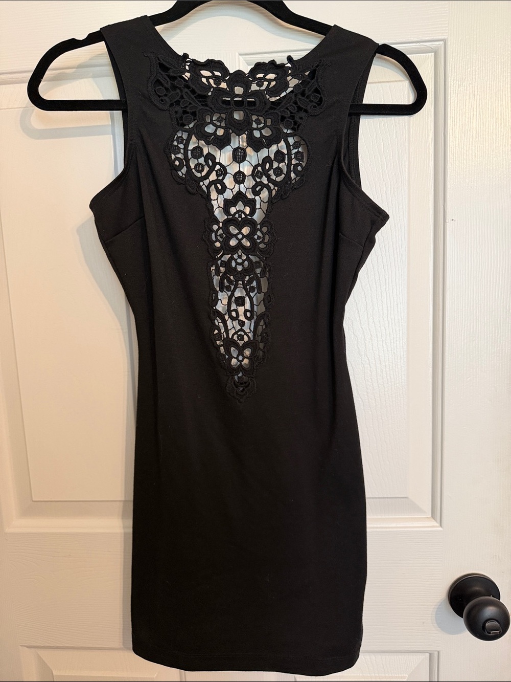Black Lace with open back mini dress.